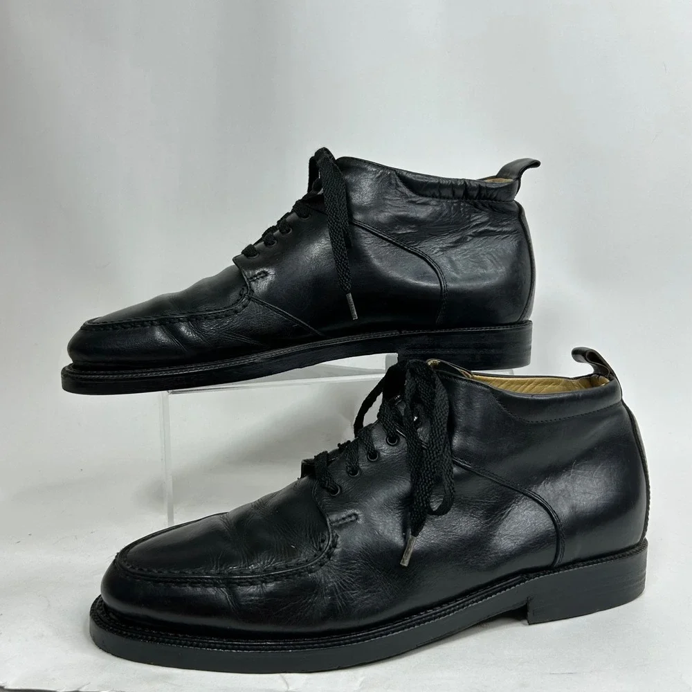Kenneth Cole Mens Black Leather Apron Toe Chukka Boots Made in Italy 8735 10.5
